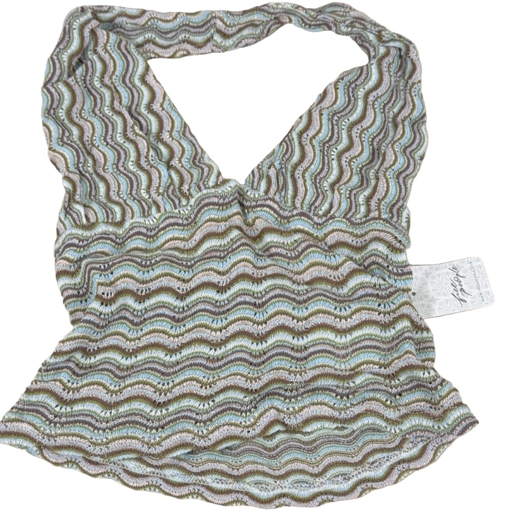 Free People Wavy Knit Halter Top Peach XS Extra Small OB2567488